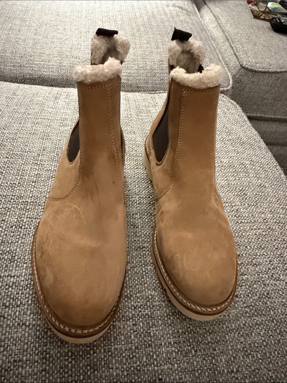 Alpine Design Tan Shearling-Trim Chelsea Booties